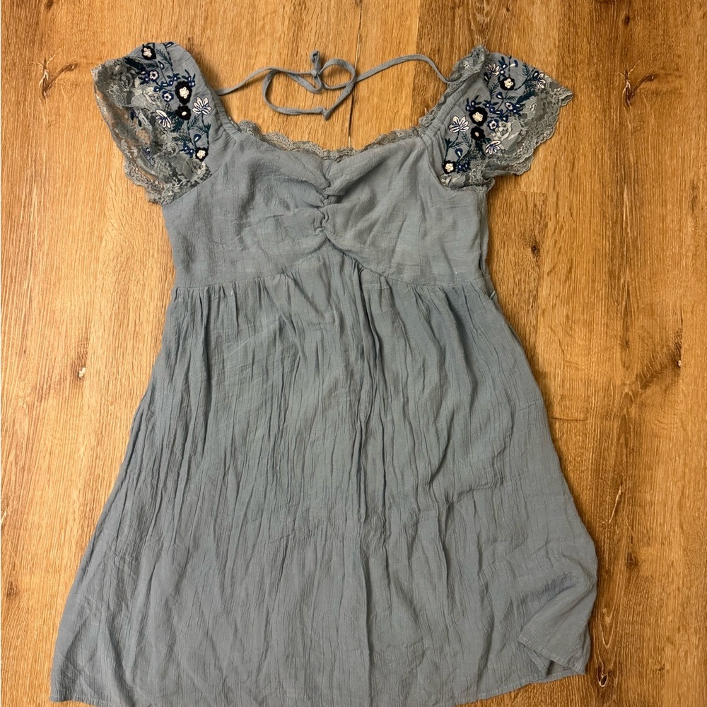 Entro Blue Dress with Lace Trim
